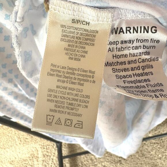 Eileen West White Patterned Blue Nightgown Embroidered Mumu Small - Picture 8 of 9